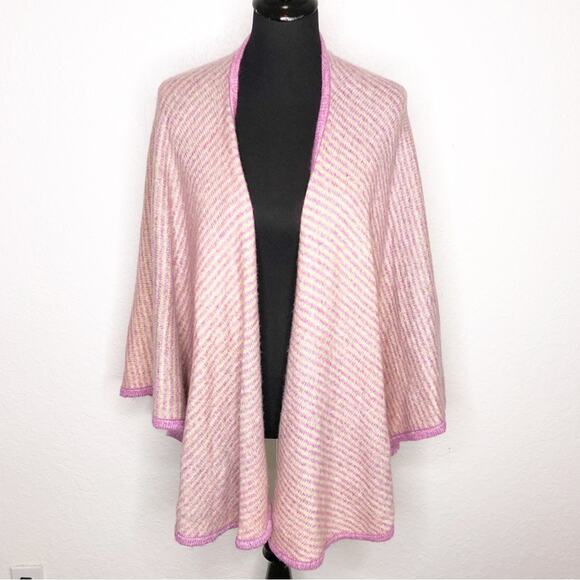 Cabi Harper pink tan striped open front cape sweater size One Size #4272 - Picture 3 of 16